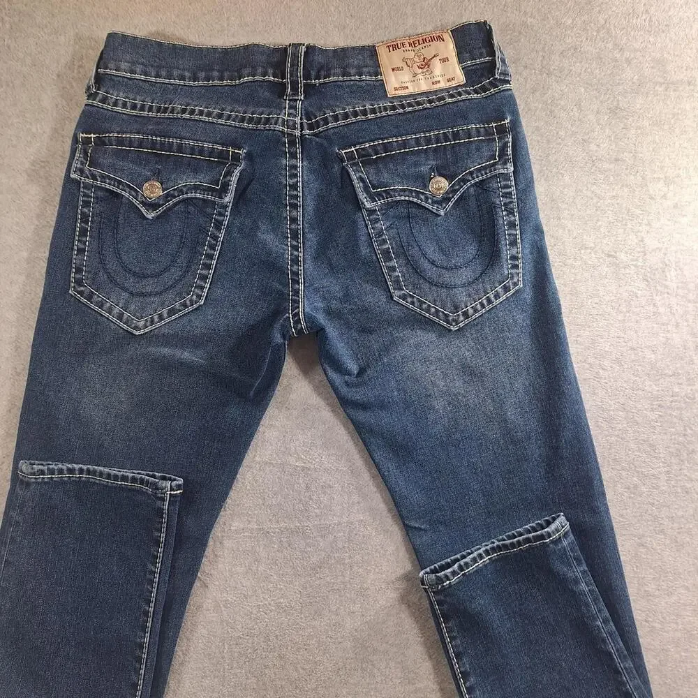 True Religion Rocco Big T Relaxed Skinny Jeans Y2K Dark Wash 33